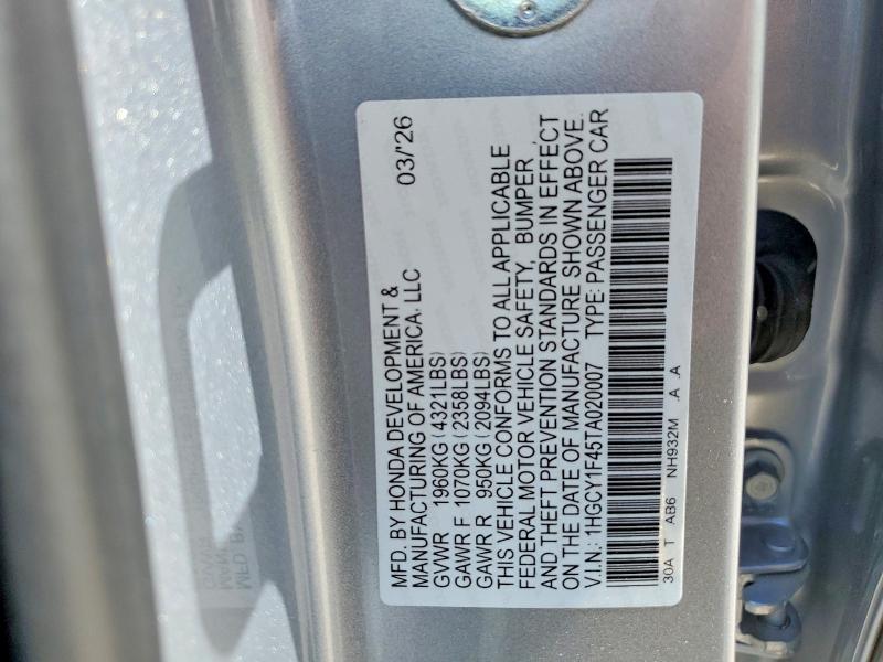 54773626 :رقم المزاد ، 1HGCY1F45TA020007 vin ، 2026 Honda Accord مزاد بيع
