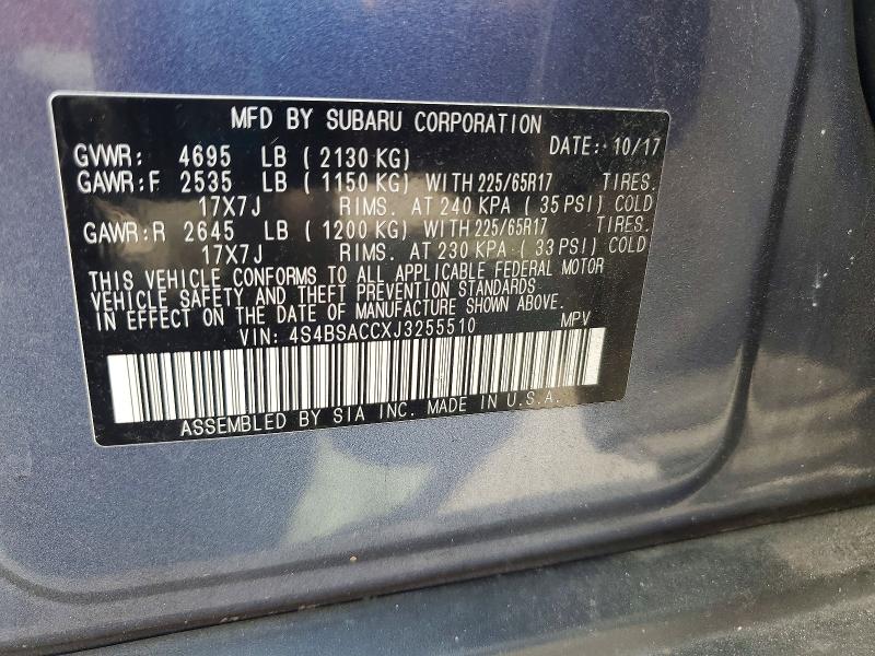 Продаж на аукціоні авто 2018 Subaru Outback, vin: 4S4BSACCXJ3255510, номер лоту: 54650796