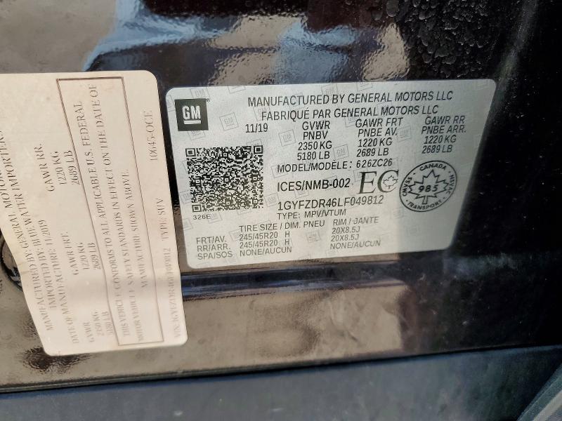 53589596 :رقم المزاد ، 1GYFZDR46LF049812 vin ، 2020 Cadillac Xt4 مزاد بيع