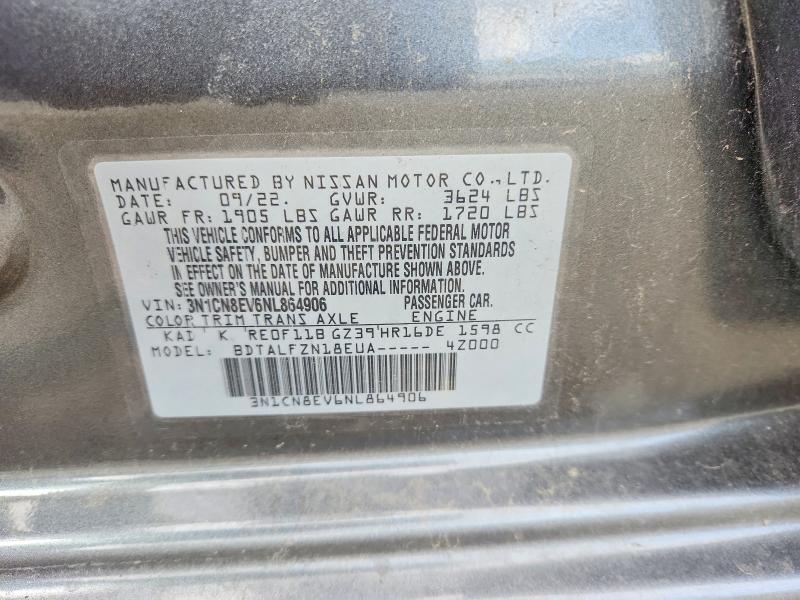 52324276 :رقم المزاد ، 3N1CN8EV6NL864906 vin ، 2022 Nissan Versa مزاد بيع