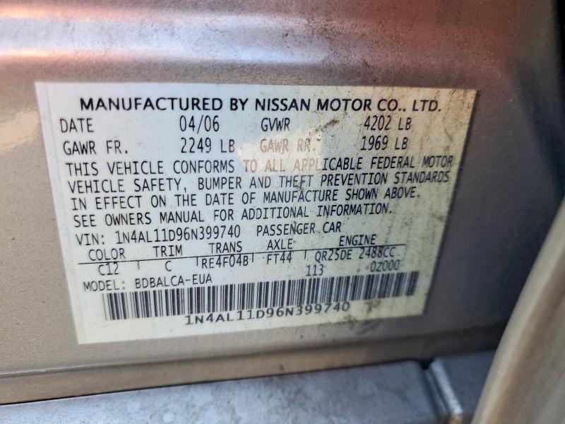 Продаж на аукціоні авто 2006 Nissan Altima, vin: 1N4AL11D96N399740, номер лоту: 55135846