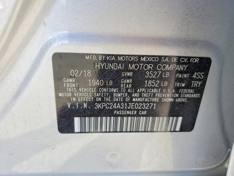 Продажа на аукционе авто 2018 Hyundai Accent, vin: 3KPC24A31JE023271, номер лота: 55069966