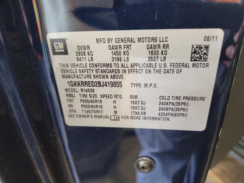 54518666 :رقم المزاد ، 1GKKRRED2BJ419855 vin ، 2011 Gmc Acadia مزاد بيع