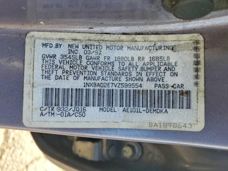 Aukcja sprzedaży 1997 Toyota Corolla, vin: 1NXBA02E7VZ599554, numer aukcji: 54159386