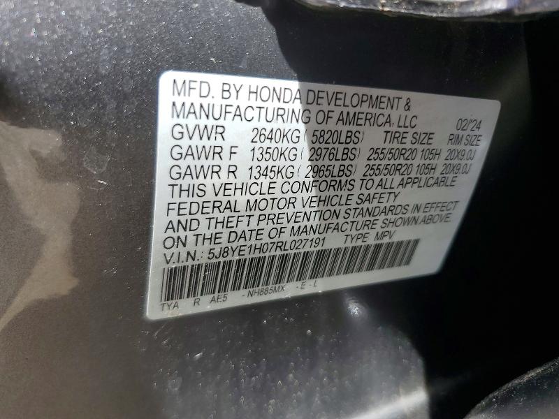 55031616 :رقم المزاد ، 5J8YE1H07RL027191 vin ، 2024 Acura Mdx مزاد بيع