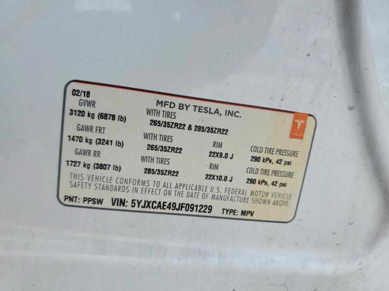 Aukcja sprzedaży 2018 Tesla Model X, vin: 5YJXCAE49JF091229, numer aukcji: 53168356