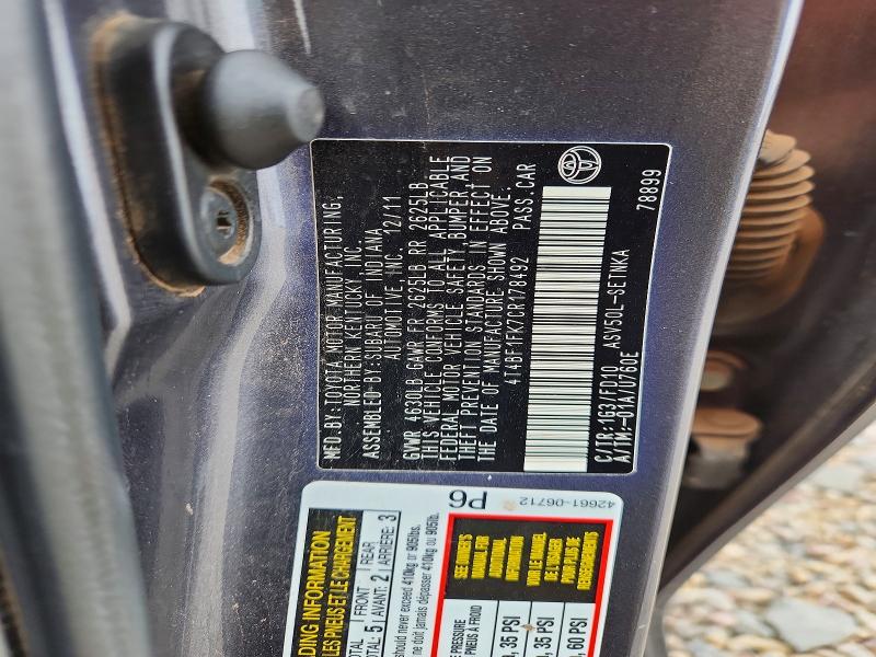 Aukcja sprzedaży 2012 Toyota Camry, vin: 4T4BF1FK7CR178492, numer aukcji: 54342756