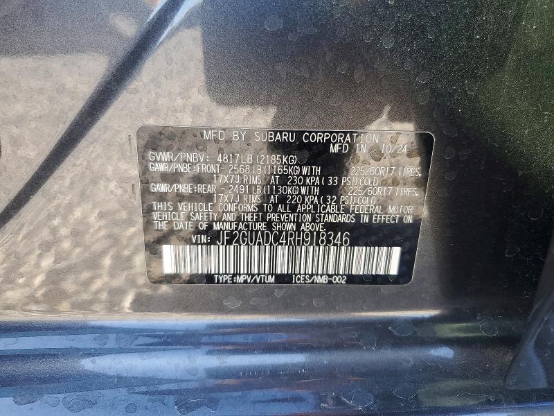 Aukcja sprzedaży 2024 Subaru Crosstrek, vin: JF2GUADC4RH918346, numer aukcji: 52515406