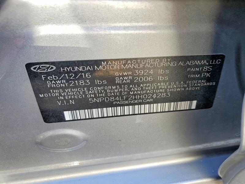 54395096 :رقم المزاد ، 5NPD84LF2HH024283 vin ، 2017 Hyundai Elantra مزاد بيع