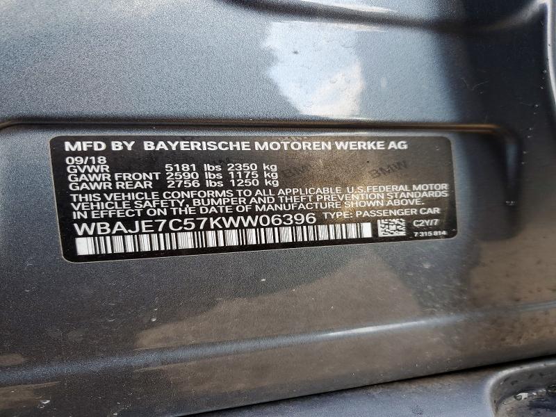 Aukcja sprzedaży 2019 Bmw 540, vin: WBAJE7C57KWW06396, numer aukcji: 51092506