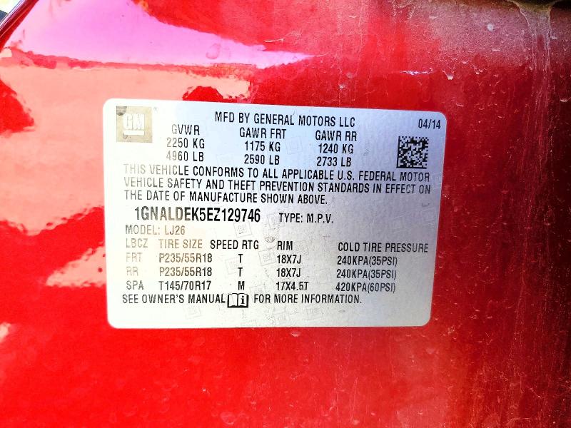 Aukcja sprzedaży 2014 Chevrolet Equinox, vin: 1GNALDEK5EZ129746, numer aukcji: 53109156