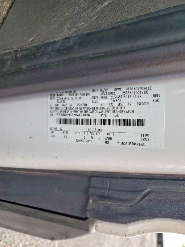 2022 Ford Transit მანქანა იყიდება აუქციონზე, vin: 1FTBR2YG8NKA21816, აუქციონის ნომერი: 52272766