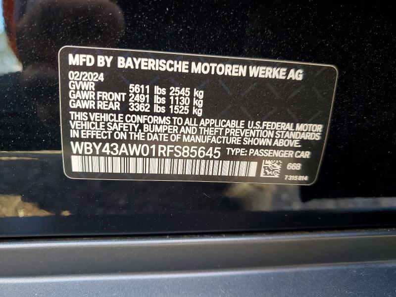 52244966 :رقم المزاد ، WBY43AW01RFS85645 vin ، 2024 Bmw I4 مزاد بيع