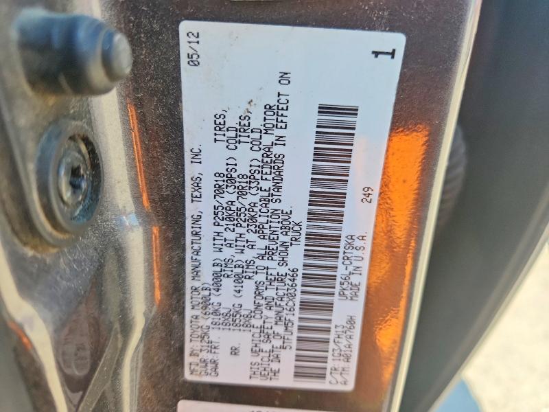 Aukcja sprzedaży 2012 Toyota Tundra, vin: 5TFUM5F16CX036466, numer aukcji: 54434616