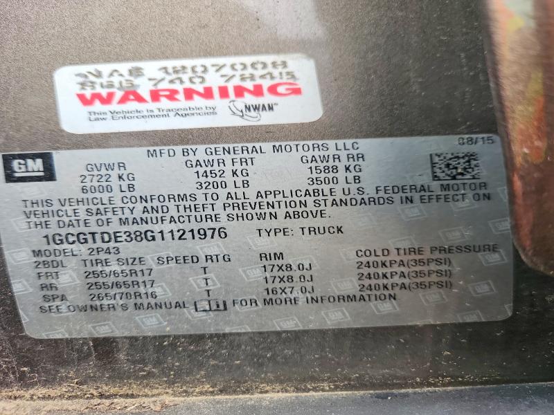 52827246 :رقم المزاد ، 1GCGTDE38G1121976 vin ، 2016 Chevrolet Colorado مزاد بيع