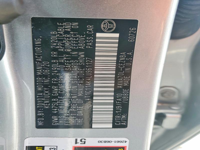 53442006 :رقم المزاد ، 4T1C11AK4LU961127 vin ، 2020 Toyota Camry مزاد بيع