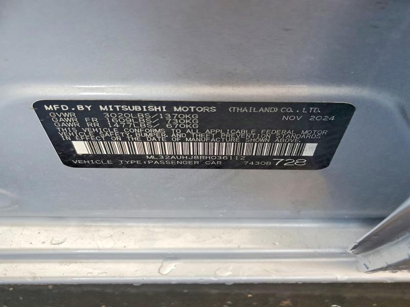 Aukcja sprzedaży 2024 Mitsubishi Mirage, vin: ML32AUHJ8RH036112, numer aukcji: 52260666
