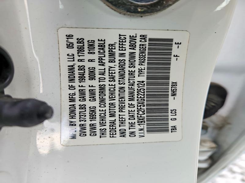 Aukcja sprzedaży 2016 Honda Civic, vin: 19XFC2F5XGE225124, numer aukcji: 52803966