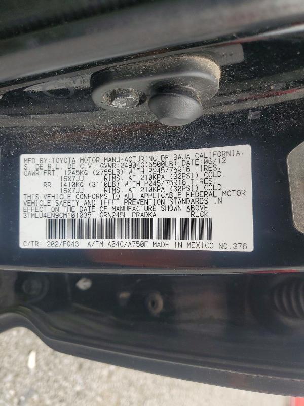 53083646 :رقم المزاد ، 3TMLU4EN9CM101035 vin ، 2012 Toyota Tacoma مزاد بيع