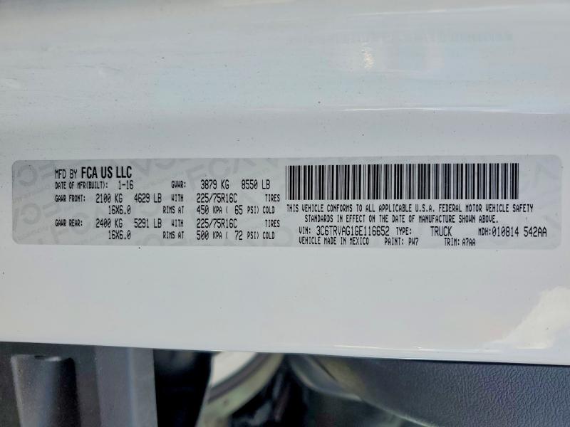 51754906 :رقم المزاد ، 3C6TRVAG1GE116652 vin ، 2016 Ram Promaster 1500 مزاد بيع