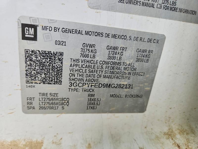 Продажа на аукционе авто 2021 Chevrolet Silverado, vin: 3GCPYFED9MG282131, номер лота: 53832816
