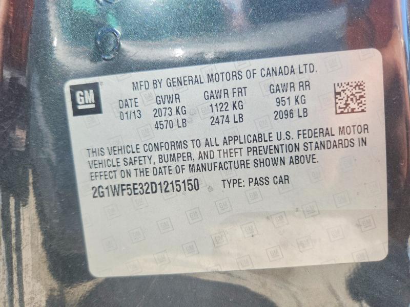 51844136 :رقم المزاد ، 2G1WF5E32D1215150 vin ، 2013 Chevrolet Impala مزاد بيع