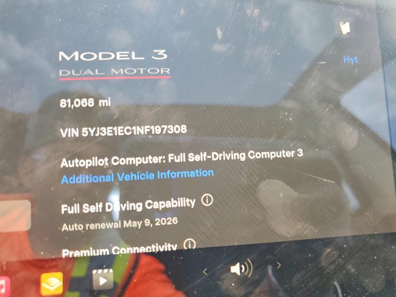 Продаж на аукціоні авто 2022 Tesla Model 3, vin: 5YJ3E1EC1NF197308, номер лоту: 52496766