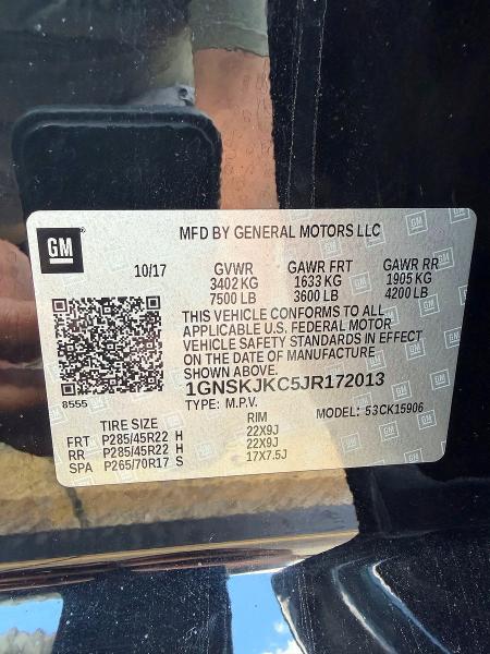 Aukcja sprzedaży 2018 Chevrolet Suburban, vin: 1GNSKJKC5JR172013, numer aukcji: 55607216