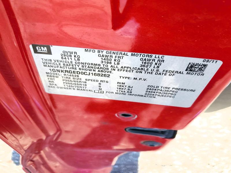 Aukcja sprzedaży 2012 Chevrolet Traverse, vin: 1GNKRGED0CJ168262, numer aukcji: 52220186