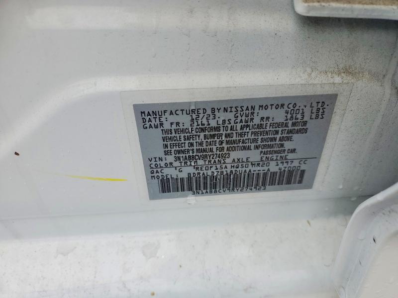 2024 Nissan Sentra მანქანა იყიდება აუქციონზე, vin: 3N1AB8CV9RY274923, აუქციონის ნომერი: 52429036