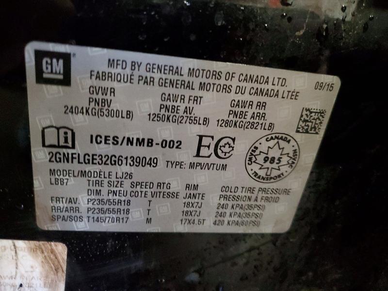 53526526 :رقم المزاد ، 2GNFLGE32G6139049 vin ، 2016 Chevrolet Equinox مزاد بيع
