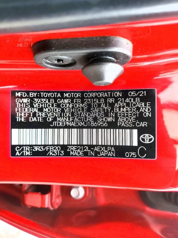 2021 Toyota Corolla მანქანა იყიდება აუქციონზე, vin: JTDEPMAEXMJ186956, აუქციონის ნომერი: 53266346