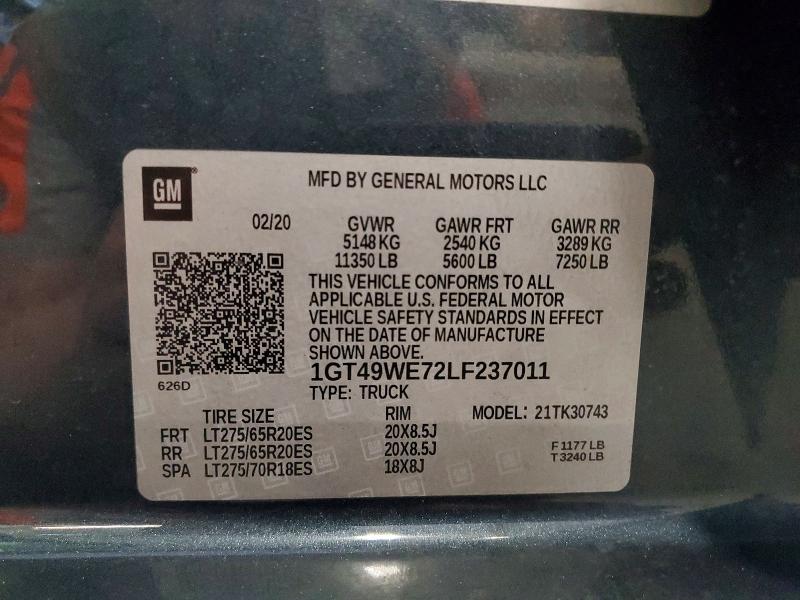 Продаж на аукціоні авто 2020 Gmc Sierra, vin: 1GT49WE72LF237011, номер лоту: 54649896
