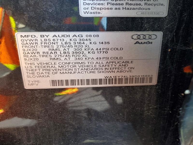 2009 Audi Q7 მანქანა იყიდება აუქციონზე, vin: WA1EY74L39D015863, აუქციონის ნომერი: 53294366