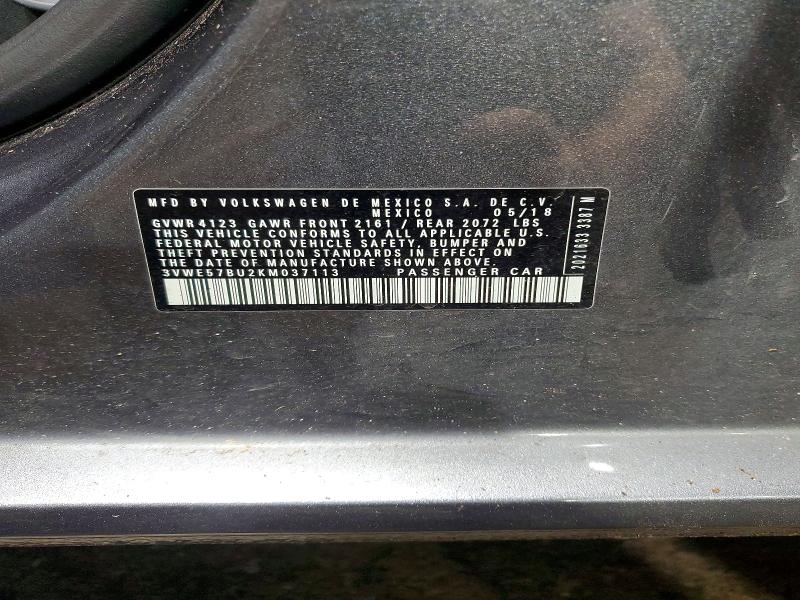 54839806 :رقم المزاد ، 3VWE57BU2KM037113 vin ، 2019 Volkswagen Jetta مزاد بيع