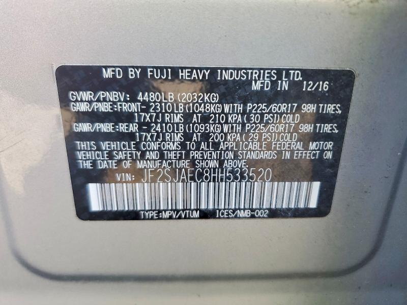 Продажа на аукционе авто 2017 Subaru Forester, vin: JF2SJAEC8HH533520, номер лота: 53634866