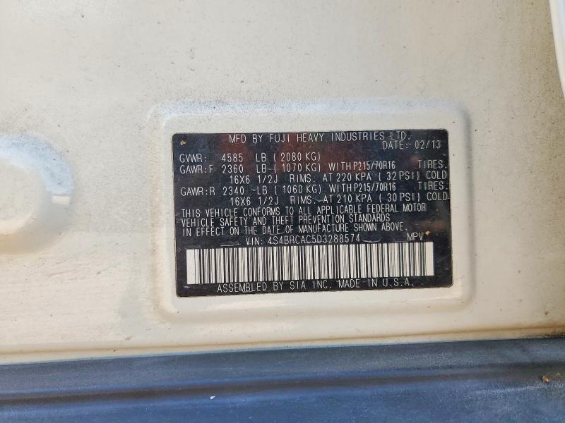 2013 Subaru Outback მანქანა იყიდება აუქციონზე, vin: 4S4BRCAC5D3288574, აუქციონის ნომერი: 53541496