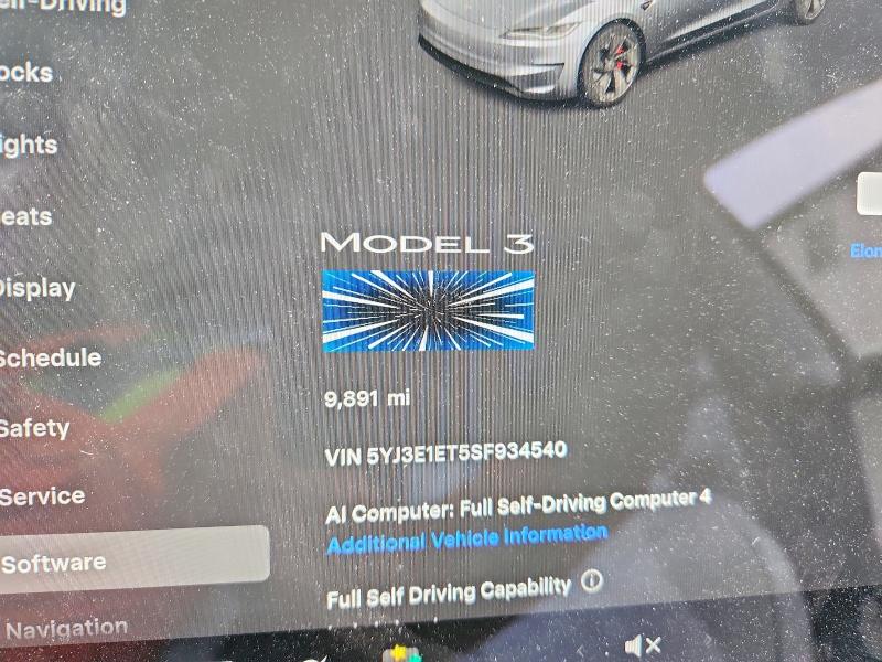 Продаж на аукціоні авто 2025 Tesla Model 3, vin: 5YJ3E1ET5SF934540, номер лоту: 52572076
