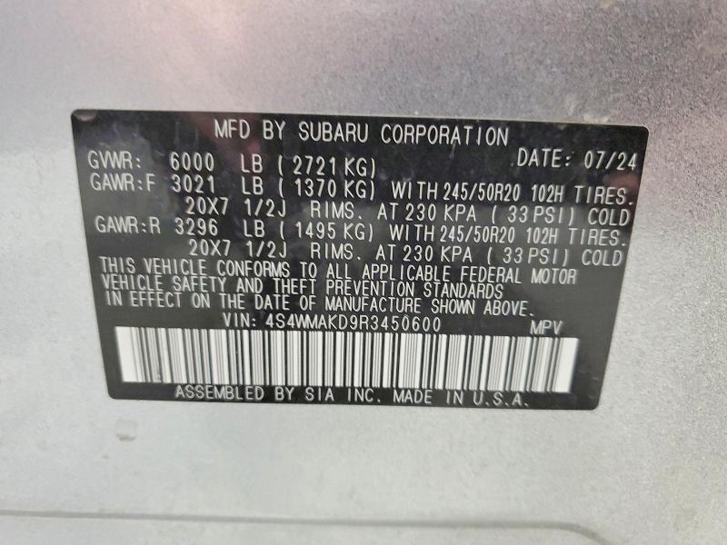 Продажа на аукционе авто 2024 Subaru Ascent, vin: 4S4WMAKD9R3450600, номер лота: 49681696