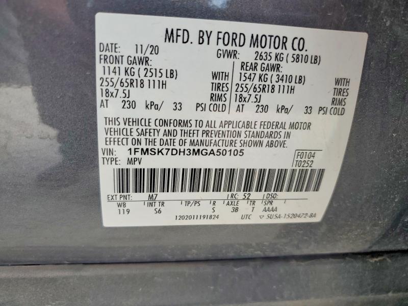 Продаж на аукціоні авто 2021 Ford Explorer, vin: 1FMSK7DH3MGA50105, номер лоту: 52022166