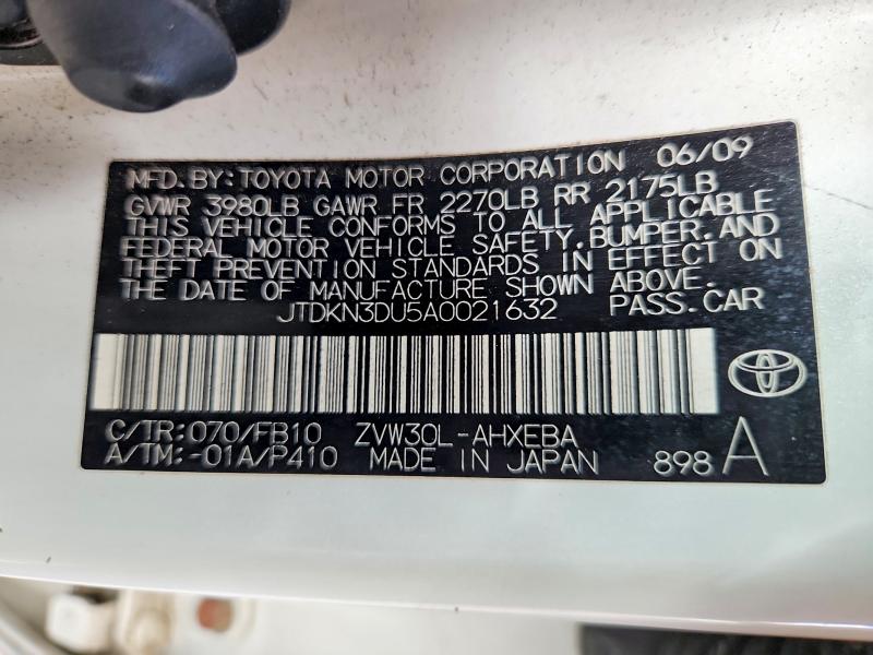 Aukcja sprzedaży 2010 Toyota Prius, vin: JTDKN3DU5A0021632, numer aukcji: 55365846