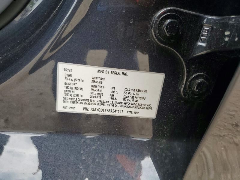 51907626 :رقم المزاد ، 7SAYGDEE7RA241191 vin ، 2024 Tesla Model Y مزاد بيع