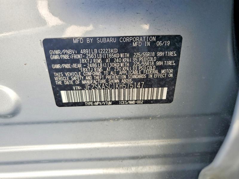 Продажа на аукционе авто 2019 Subaru Forester, vin: JF2SKASC1KH575147, номер лота: 52814786