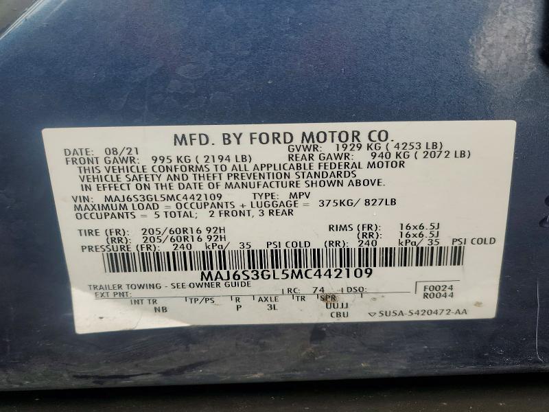 Продаж на аукціоні авто 2021 Ford Ecosport, vin: MAJ6S3GL5MC442109, номер лоту: 54674046