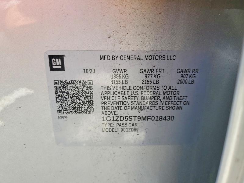 Aukcja sprzedaży 2021 Chevrolet Malibu, vin: 1G1ZD5ST9MF018430, numer aukcji: 51792536