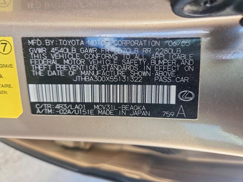 52025736 :رقم المزاد ، JTHBA30GX55131322 vin ، 2005 Lexus Es مزاد بيع