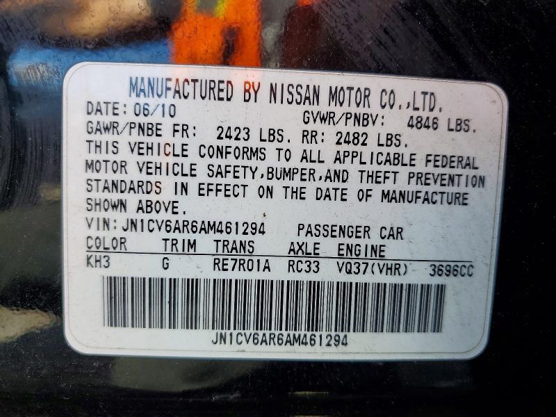 Aukcja sprzedaży 2010 Infiniti G37 Sedan, vin: JN1CV6AR6AM461294, numer aukcji: 51544946