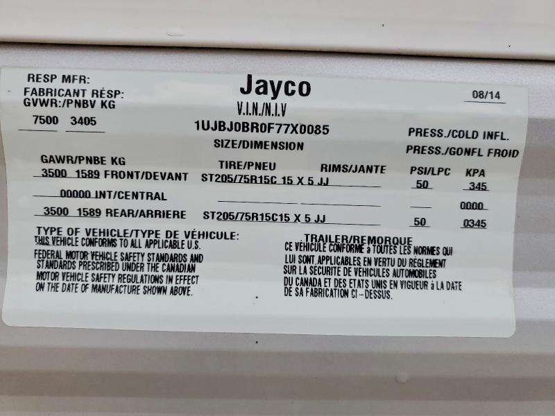 Продаж на аукціоні авто 2015 Jayco Jay Flight Slx, vin: 1UJBJ0BR0F77X0085, номер лоту: 53521076