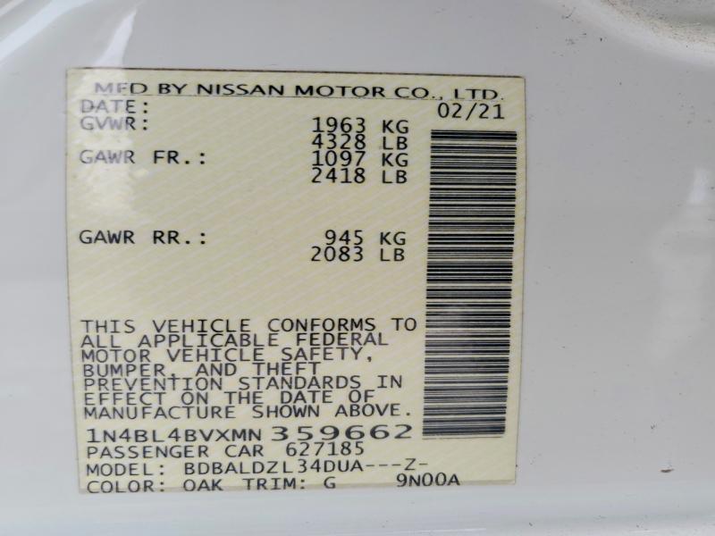 52664046 :رقم المزاد ، 1N4BL4BVXMN359662 vin ، 2021 Nissan Altima مزاد بيع