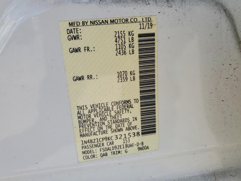Продажа на аукционе авто 2019 Nissan Leaf, vin: 1N4BZ1CP9KC321538, номер лота: 53108146